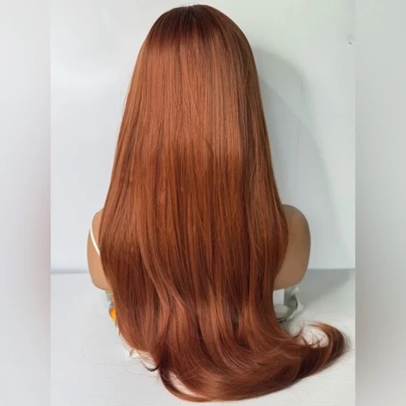 Auburn Red Wig for Women – Long Straight Wig with Full Fringe Bangs - Picture 6 of 8